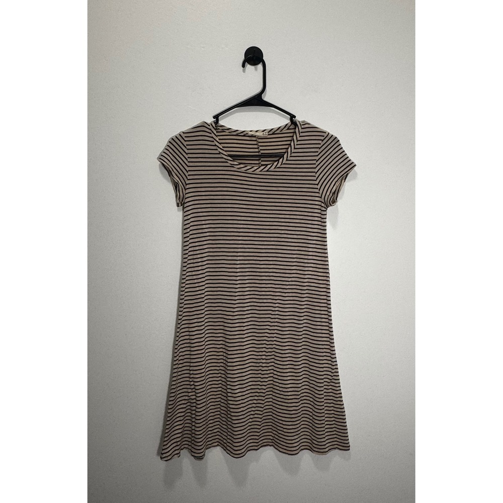Forever Rose Tan Black Striped T-Shirt Mini Dress Womens Small Short Sleeve
